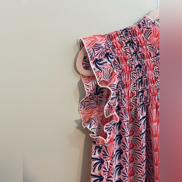 Simply Southern Youth Large High Neck Babydoll Pink and Blue Dress Sleeveless - Picture 4 of 5